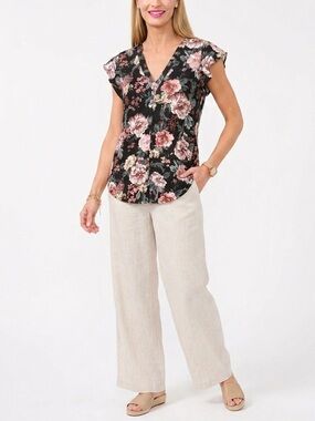 Halogen Vneck Floral Blouse Size Small